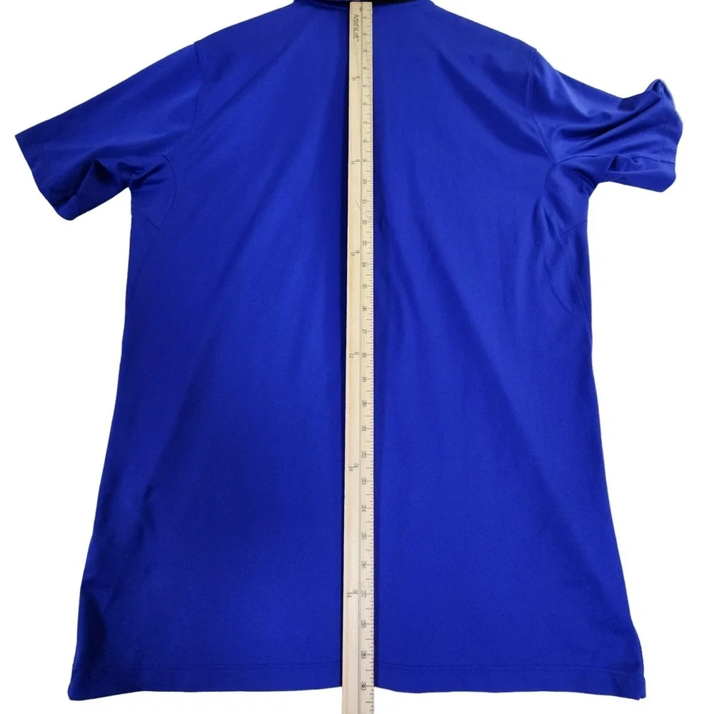 Nike Polo Shirt Men's Medium Blue Black strip Performance‎ Golf Dri Fit